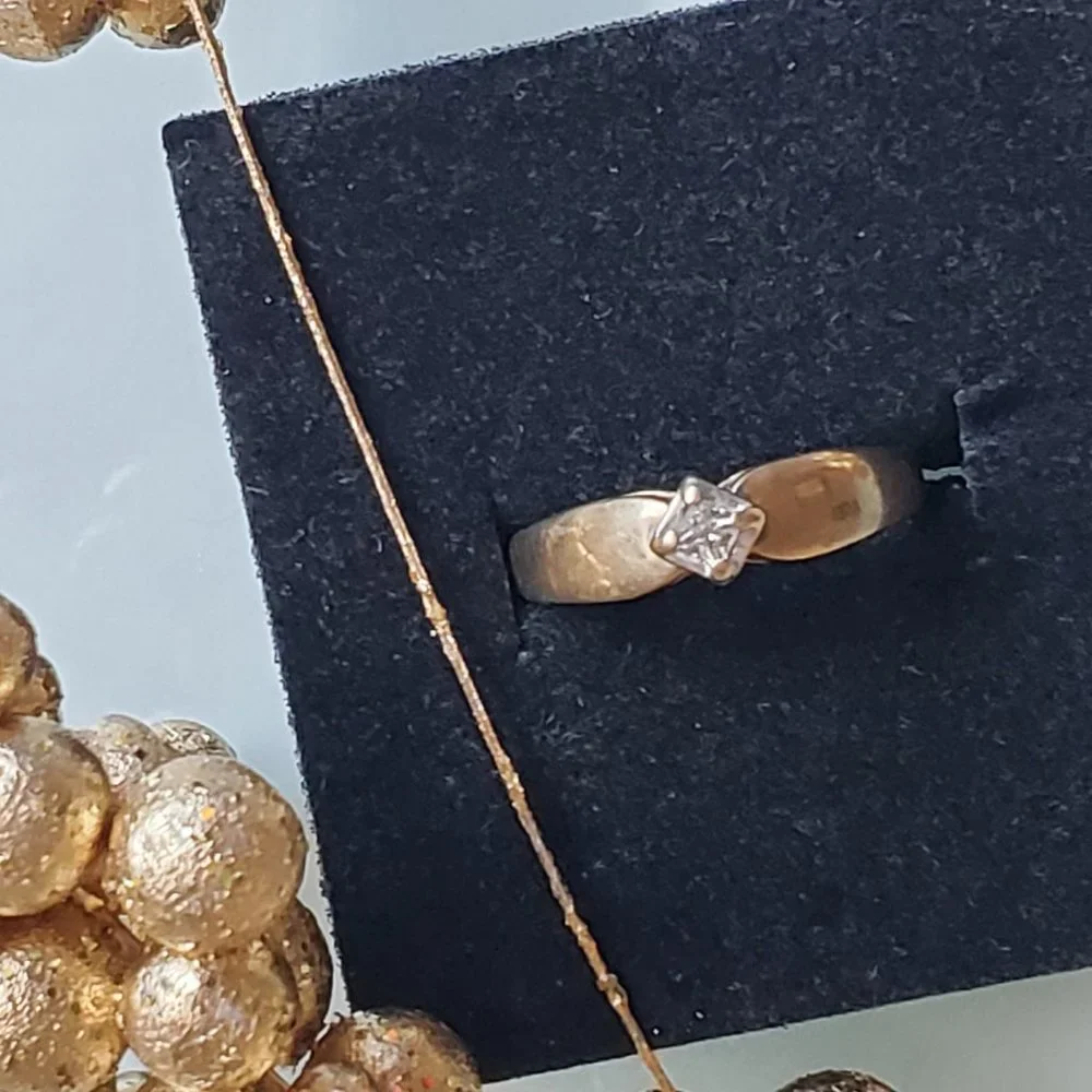 10K Yellow Gold Square Cut Solitaire By CJC Vintage Ladies Ring Size 7 - Picture 3 of 5